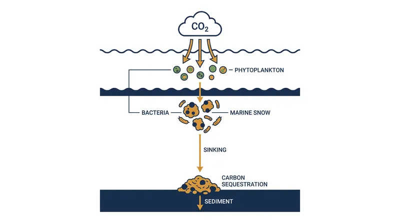 The biological carbon pump transfers carbon from the atmosphere to the deep ocean through sinking organic matter.