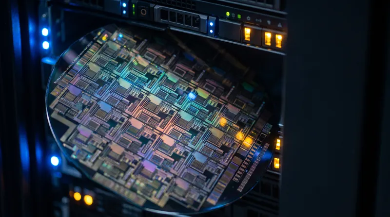 Close-up view of a cryptographic hardware security module circuit board illuminated by blue and amber lights.