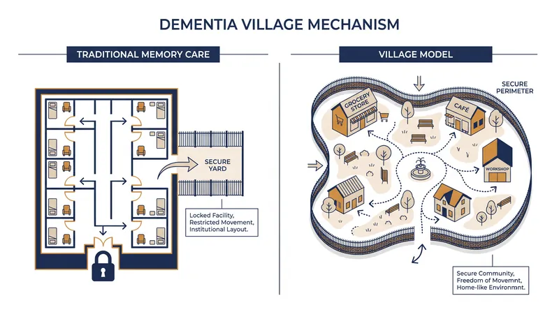 How the village model secures a neighborhood perimeter rather than individual doors.