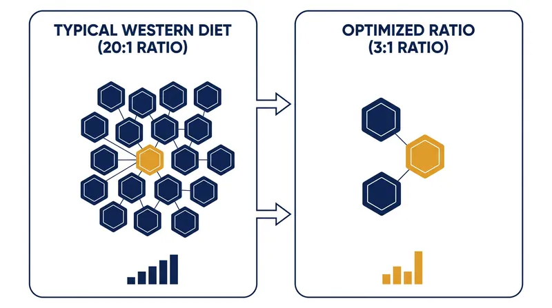 Because the fatty acids compete for the same enzymes, the baseline ratio of omega-6 to omega-3 dictates the body's inflammatory response.