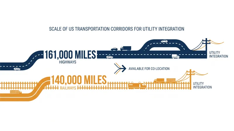 The United States maintains over 300,000 miles of highway and rail corridors that could potentially host new utility infrastructure.