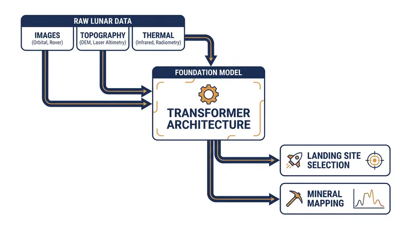 How the lunar foundation model translates raw multimodal data into specific mission applications.