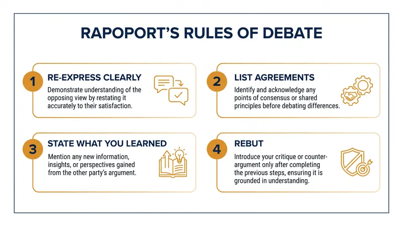 Game theorist Anatol Rapoport's four-step framework for constructive disagreement.