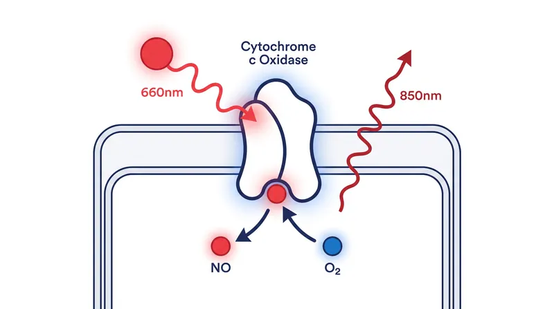 Photons of red light physically break the bond between the enzyme and nitric oxide, allowing oxygen to return.