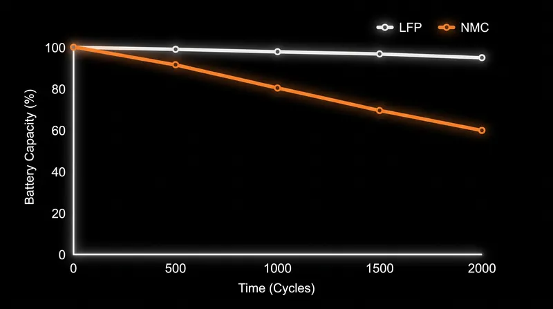 Charging to 100% daily accelerates degradation in NMC packs, while LFP chemistry remains stable.