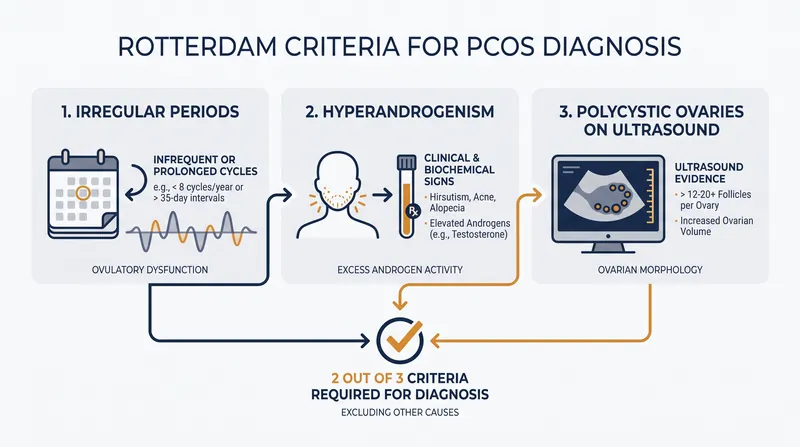 The Rotterdam criteria require two of three clinical signs for a formal PCOS diagnosis.