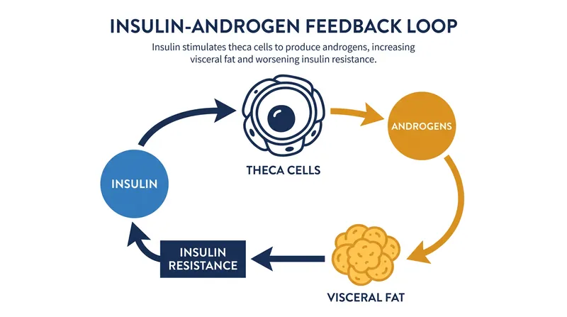 The self-perpetuating cycle of hyperinsulinemia and hyperandrogenism.