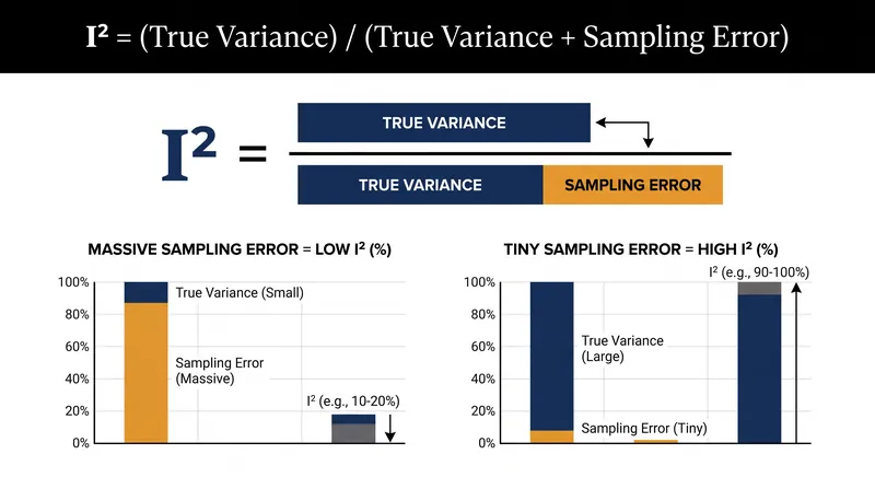 Because I² is a ratio, decreasing the sampling error (noise) automatically increases the resulting percentage.