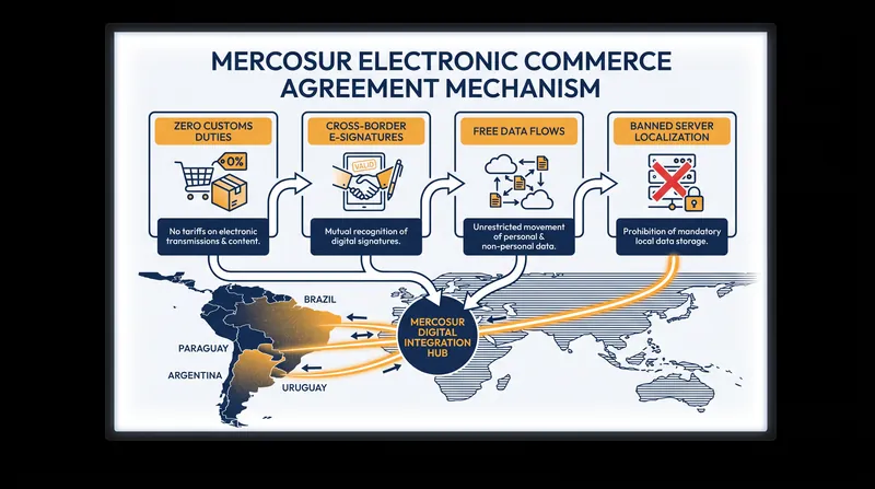 The four structural pillars of the Mercosur digital trade framework.