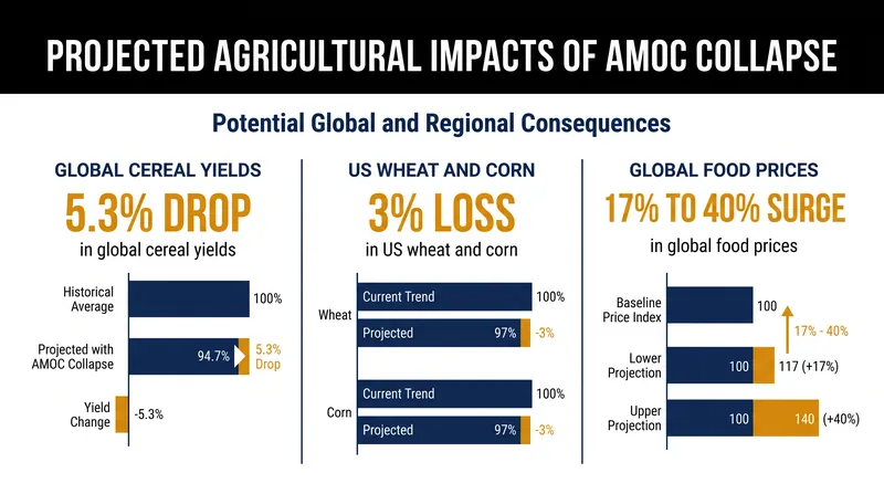 Projected agricultural and economic impacts of a 60 percent decline in the Atlantic Meridional Overturning Circulation.