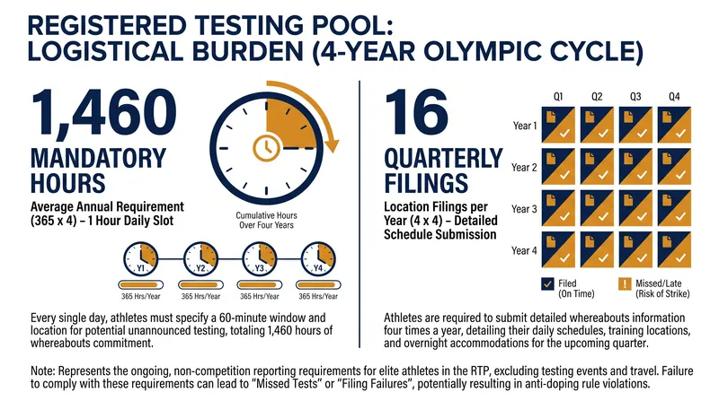 The administrative requirement placed on an RTP athlete over a standard four-year cycle.