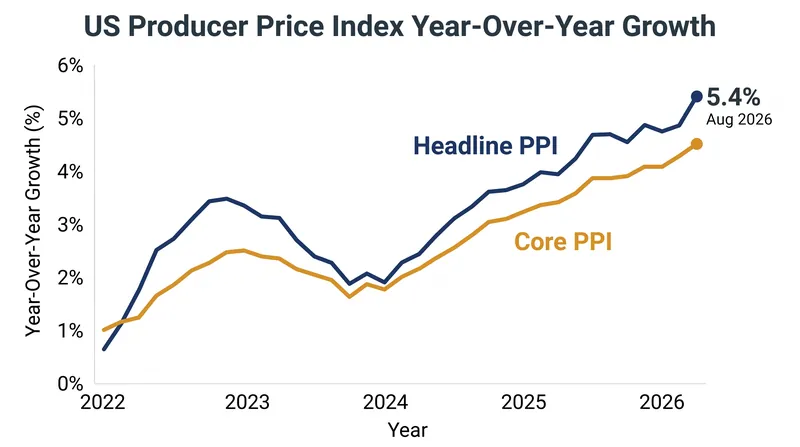 Headline wholesale inflation reached 5.4% in August, driven largely by energy costs, while core inflation remained at 4.6%.