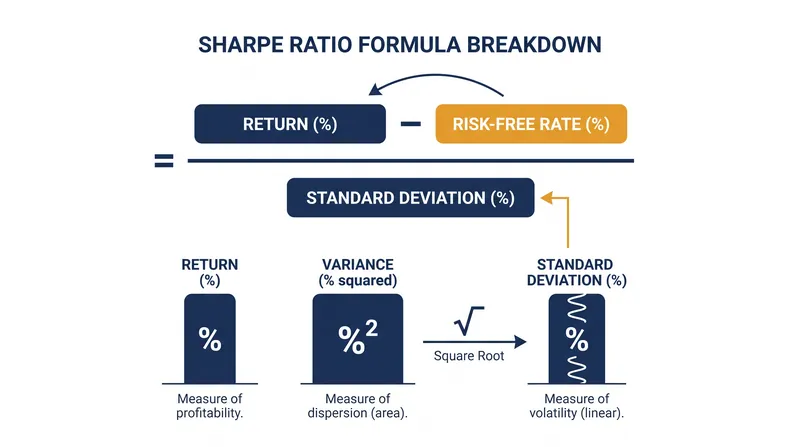 Standard deviation keeps the denominator in the same percentage units as the numerator.