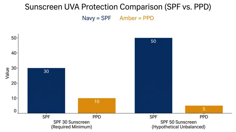 European regulations require a sunscreen's UVA protection factor to be at least one-third of its SPF.