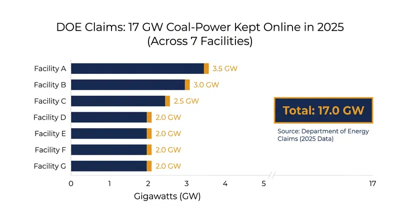 The Department of Energy asserts its emergency orders prevented 17 gigawatts of coal generation from retiring in 2025.