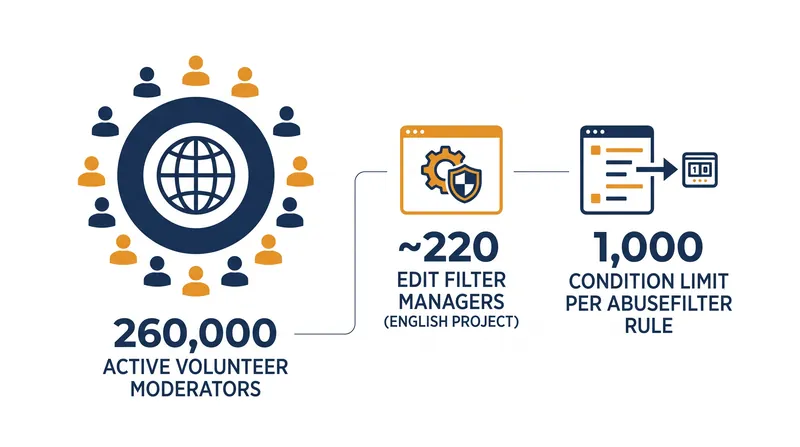 The human and technical constraints governing Wikipedia's automated defenses.