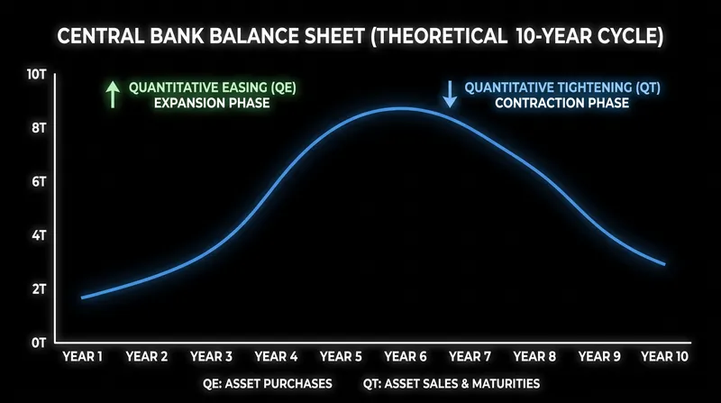 Balance sheet expansion and contraction cycles dictate the supply of reserves in the banking system.