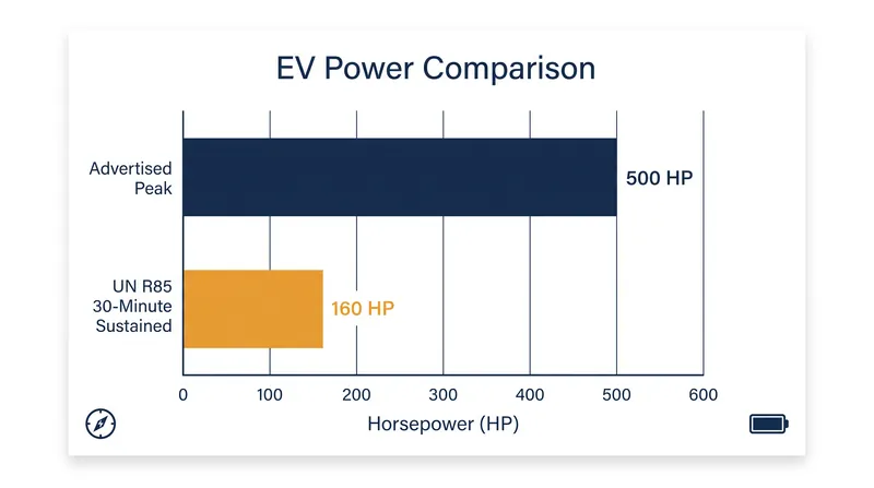 The gap between advertised peak power and regulatory sustained power.