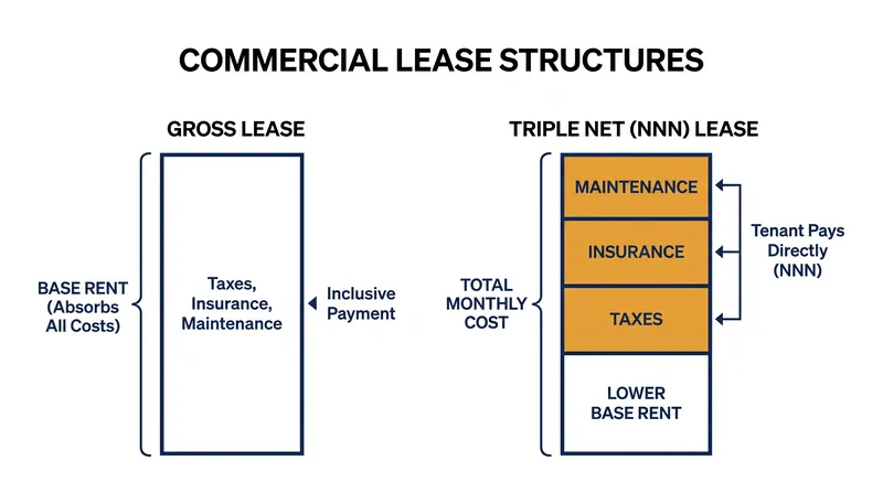 How a triple net lease separates base rent from variable operating expenses.
