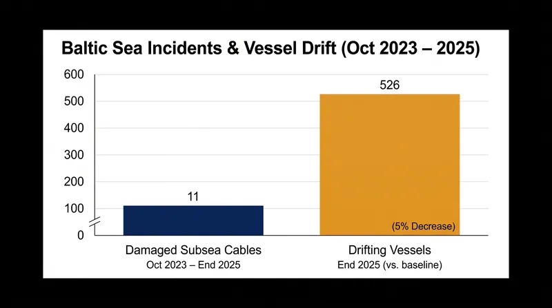 Despite increased naval patrols, at least 11 subsea cables were damaged in the Baltic Sea between late 2023 and 2025.