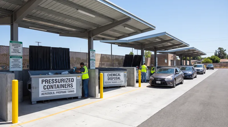 Pressurized canisters cannot be thrown in household trash and must be taken to a hazardous waste collection center.