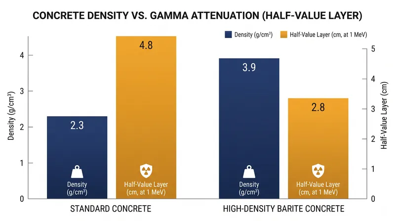 Replacing standard aggregates with high-density materials significantly increases concrete's shielding capacity.