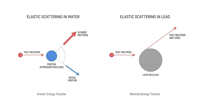 Neutrons are most effectively moderated by colliding with nuclei of a similar mass, such as the hydrogen found in water.