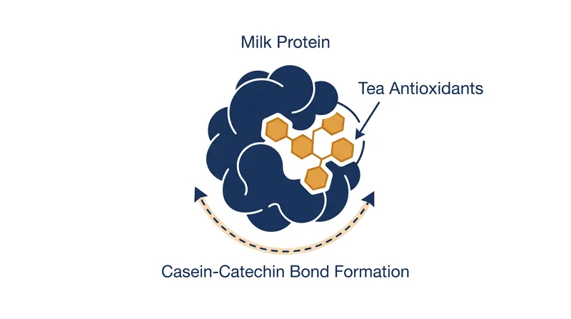 Casein proteins feature proline-rich surfaces that act like chemical sponges, physically trapping tea catechins.