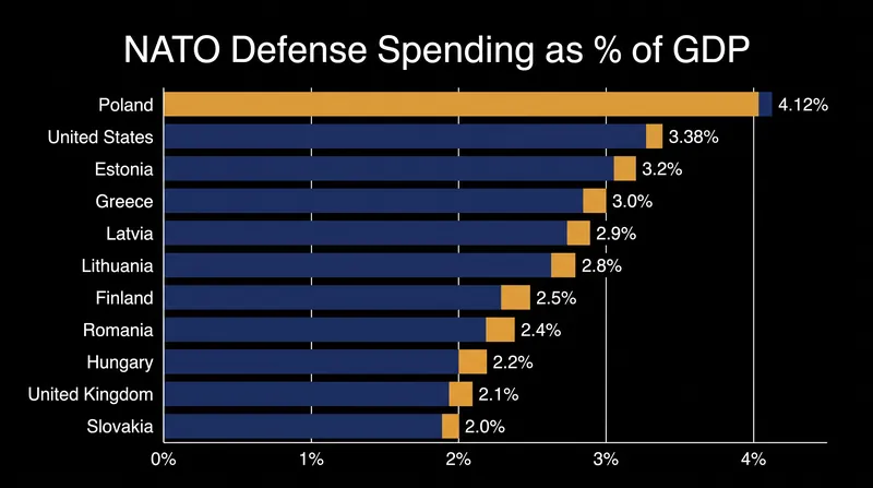 Poland leads all NATO member states in defense spending as a share of its gross domestic product.