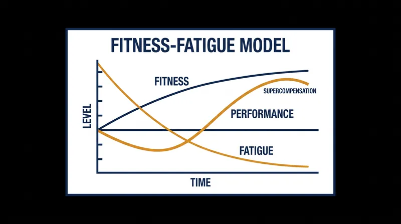 The Fitness-Fatigue Model illustrates how dissipating fatigue unmasks underlying fitness gains.