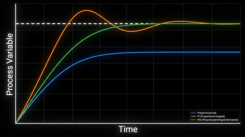 How the addition of integral and derivative terms corrects the shortcomings of proportional control.