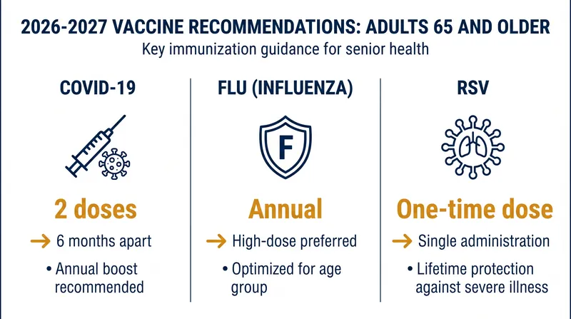 Summary of the 2026-2027 respiratory virus immunization schedule for older adults.