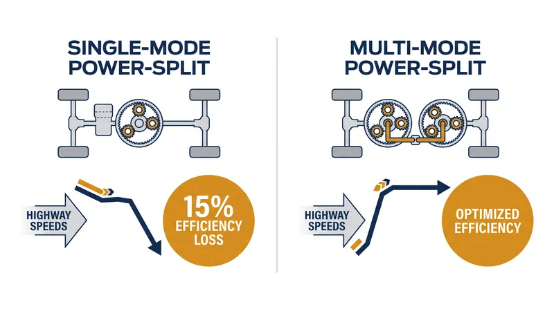 Multi-mode systems use additional gearsets to eliminate the 15 percent efficiency penalty caused by electrical circulation at highway speeds.