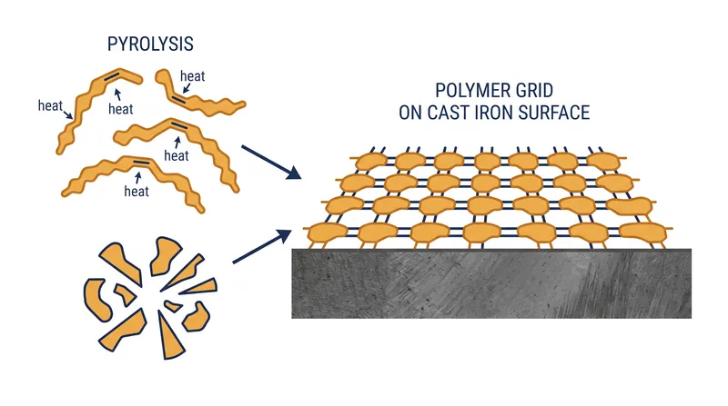 During polymerization, heat breaks the double bonds in unsaturated fats, allowing them to cross-link into a solid matrix.