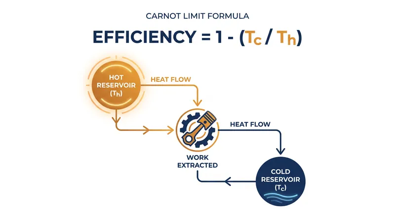 Sadi Carnot's 1824 theorem proves that maximum efficiency depends entirely on the temperature difference between the heat source and the exhaust.