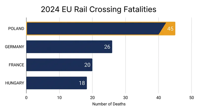 Poland recorded the highest number of level-crossing fatalities in the European Union in 2024.
