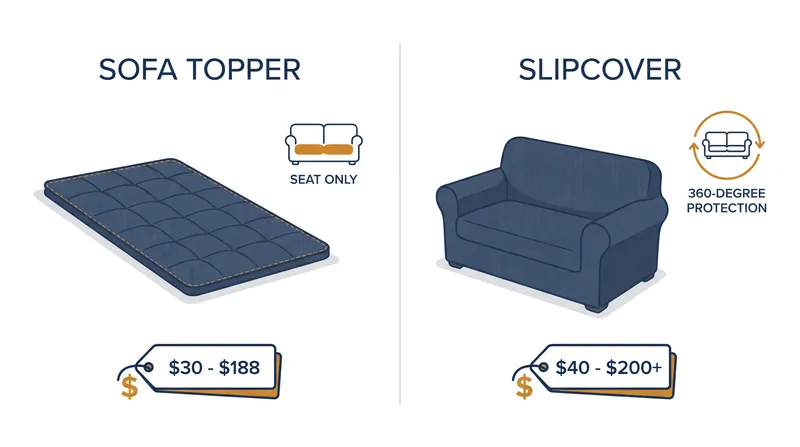 The structural differences between partial-coverage toppers and full-coverage slipcovers.