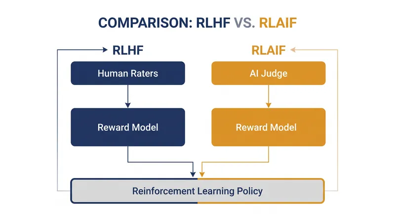 The structural difference between human-driven and AI-driven preference optimization.