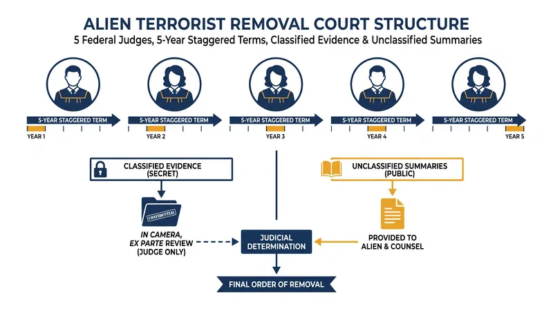 The 1996 statute allows the government to withhold classified evidence from the defense, providing only an unclassified summary.