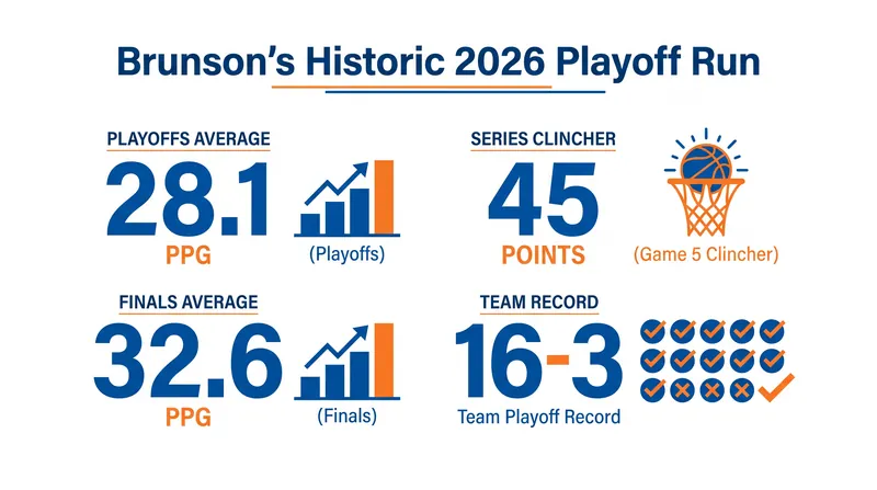 Brunson posted historic numbers during the 2026 postseason despite playing through a soft-tissue wrist injury.