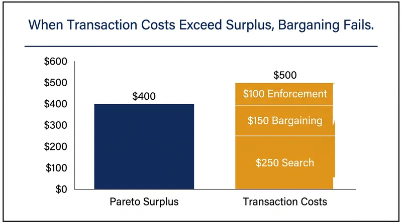 Bargaining collapses when the friction of negotiating exceeds the economic surplus of the deal.