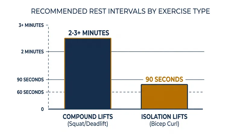 Compound movements require significantly longer rest intervals than isolation exercises to maintain repetition quality.