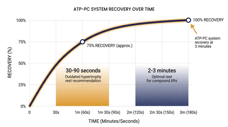 The phosphagen energy system requires approximately three minutes of passive rest to fully recharge.