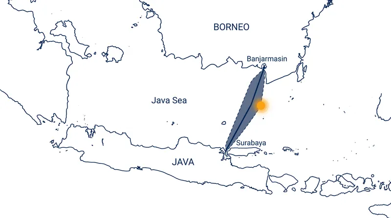 The ferry lost contact approximately 150 kilometers from its destination port of Banjarmasin.