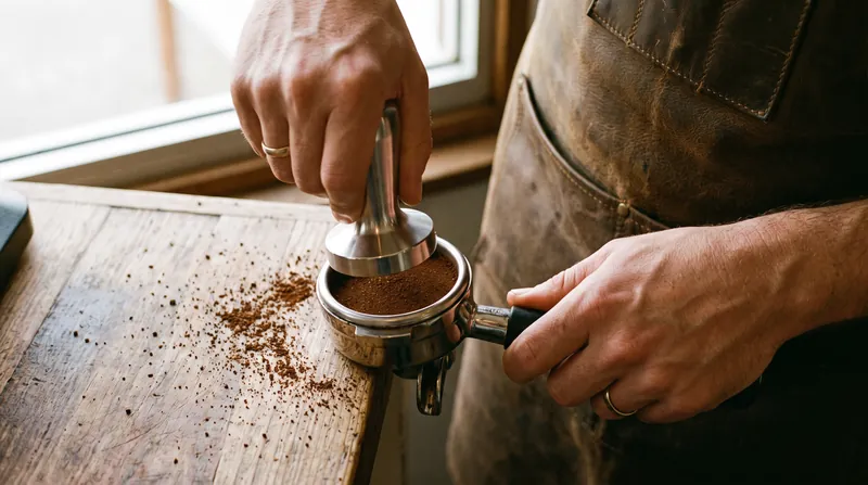 A level tamp ensures the pressurized water flows evenly through the coffee bed.