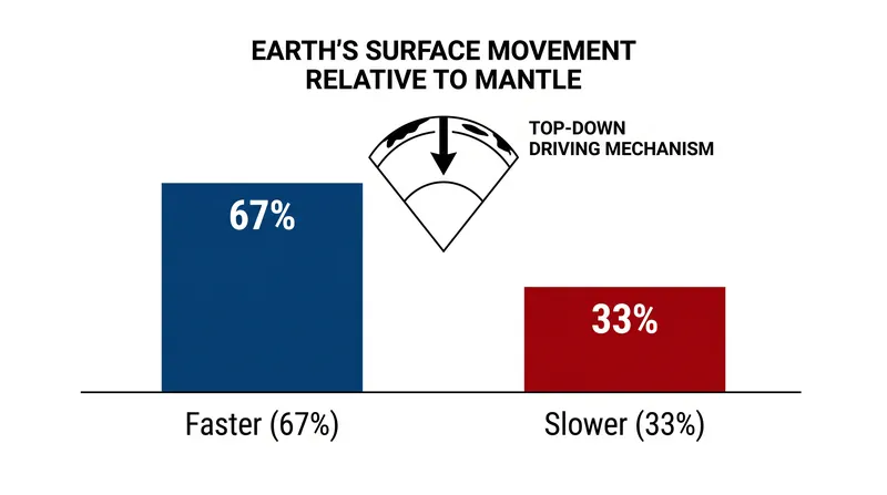 Because two-thirds of the Earth's surface moves faster than the mantle beneath it, geophysicists conclude the plates drive the mantle, not the reverse.