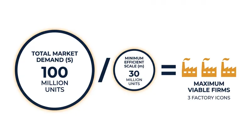 The ratio of total market demand to the MES dictates exactly how many competitors an industry can sustain.