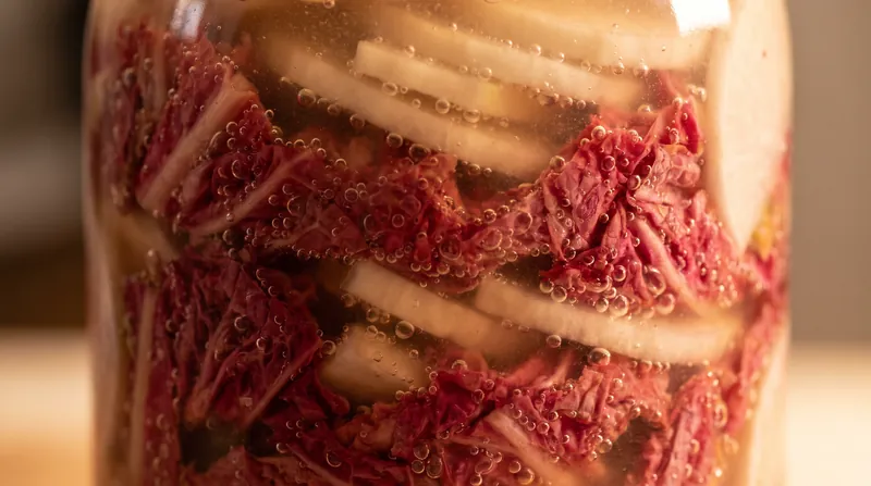 Heterofermentative bacteria in kimchi produce carbon dioxide alongside lactic acid, creating a signature effervescence.