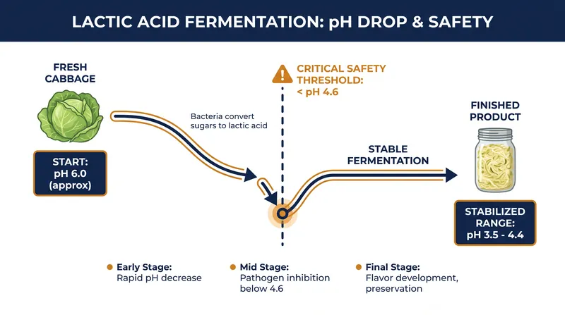 The critical safety threshold for fermented vegetables is a pH of 4.6, below which dangerous pathogens cannot survive.