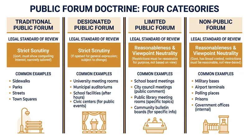 The legal standards of review applied to the four categories of government property.